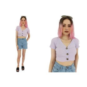 shein dzianinowa bluzka crop top z krótkim rę | Lapciucha.pl