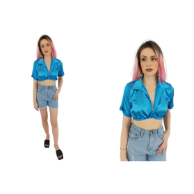 prettylittlething satynowa bluzka crop top z | Lapciucha.pl