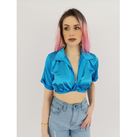 prettylittlething satynowa bluzka crop top z | Lapciucha.pl