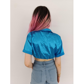 prettylittlething satynowa bluzka crop top z | Lapciucha.pl