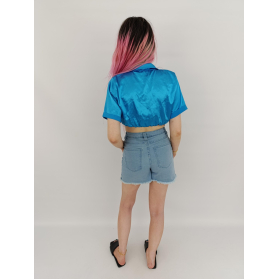 prettylittlething satynowa bluzka crop top z | Lapciucha.pl