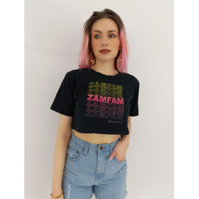 czarna dresowa bluzka crop top z printem napi | Lapciucha.pl