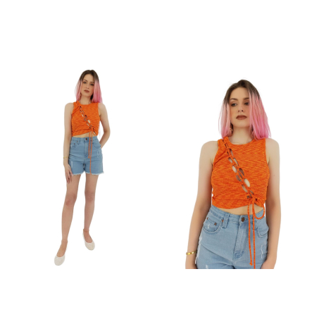 h&m dzianinowa bluzka crop top w melanż wycię | Lapciucha.pl