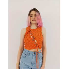 h&m dzianinowa bluzka crop top w melanż wycię | Lapciucha.pl