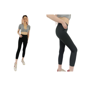 czarne śliskie legginsy 7/8 z kieszonkami mod | Lapciucha.pl