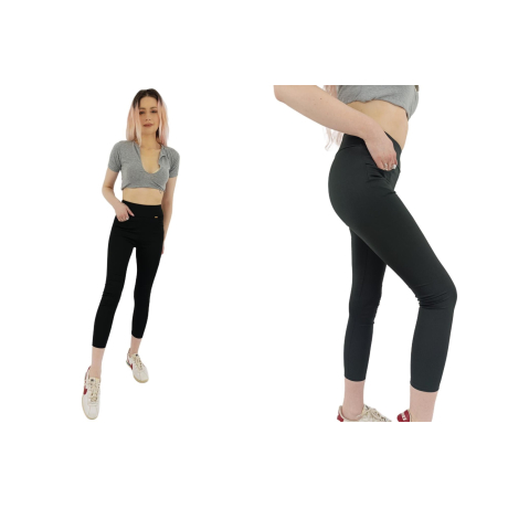 czarne śliskie legginsy 7/8 z kieszonkami mod | Lapciucha.pl