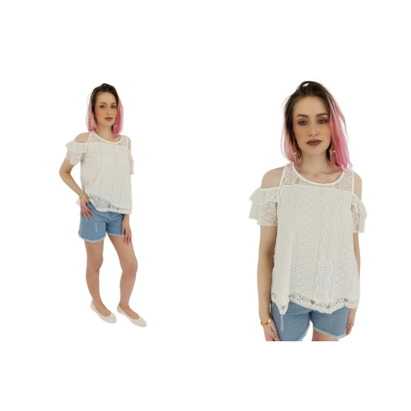 primark koronkowa bluzka z odkrytymi ramionam | Lapciucha.pl