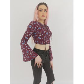 missguided krótka bluzka z wiązaniem kwiaty d | Lapciucha.pl
