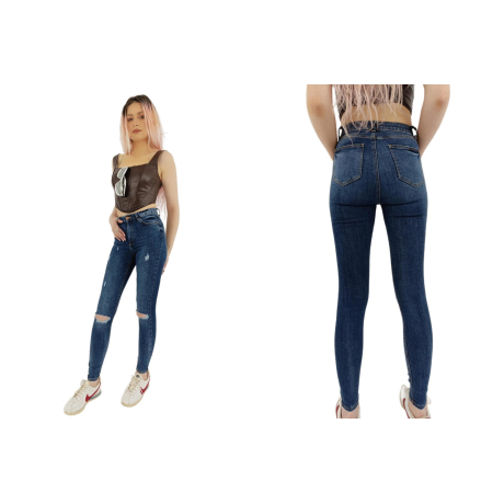 denim co jeansowe spodnie rurki z dziurami mo | Lapciucha.pl