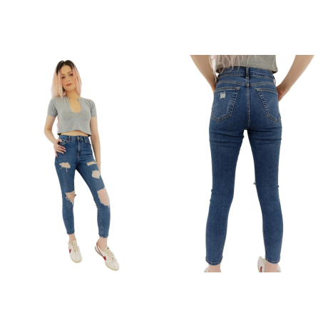topshop jeansowe spodnie rurki z dziurami mod | Lapciucha.pl