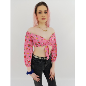 boohoo dresowa bluzka crop top wiązana kwiaty | Lapciucha.pl