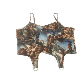 ROMWE asymetryczna BLUZKA CROP TOP print RENE | Lapciucha.pl