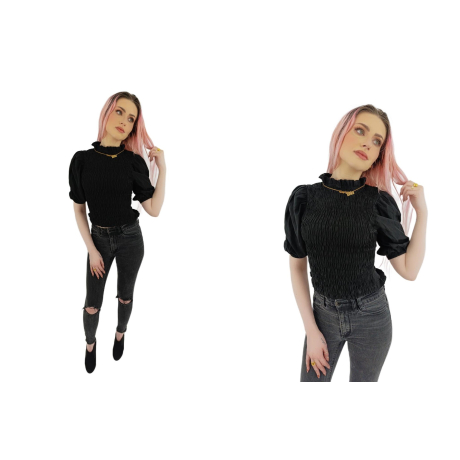 boohoo elegancka bluzka z marszczeniami bufki | Lapciucha.pl