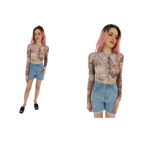 prettylittlething siateczkowa bluzka crop top | Lapciucha.pl