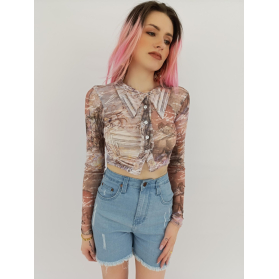 prettylittlething siateczkowa bluzka crop top | Lapciucha.pl