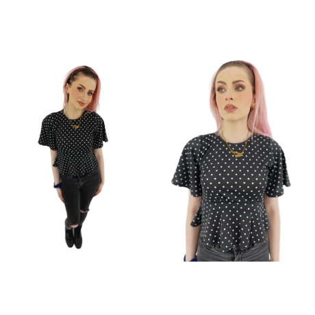 boohoo stylowa bluzka w groszki retro z falba | Lapciucha.pl