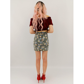 zara jeansowa spódniczka postarzana kwiaty oł | Lapciucha.pl