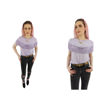 next dresowa bluzka z frędzlami modna liliowa | Lapciucha.pl