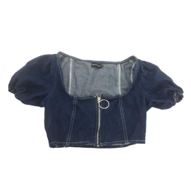 PRETTYLITTLETHING jeansowa BLUZKA CROP TOP z | Lapciucha.pl