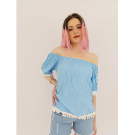 sakarya cienka bluzka hiszpanka boho niebiesk | Lapciucha.pl