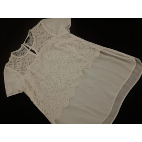 F&F elegancka BLUZKA szyfonowa Z KORONKĄ krót | Lapciucha.pl