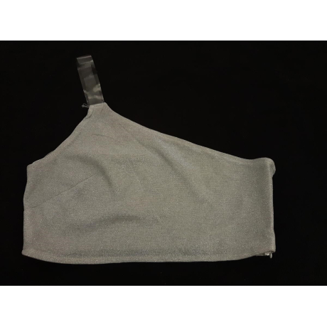 FEMME LUXE błyszcząca BLUZKA CROP TOP srebrna | Lapciucha.pl