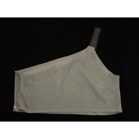 FEMME LUXE błyszcząca BLUZKA CROP TOP srebrna | Lapciucha.pl